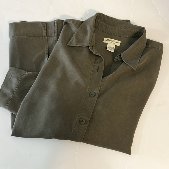 Eddie Bauer XXL Women’s Tall Button Down Forest Green Tencel Layering Top - Picture 11 of 11